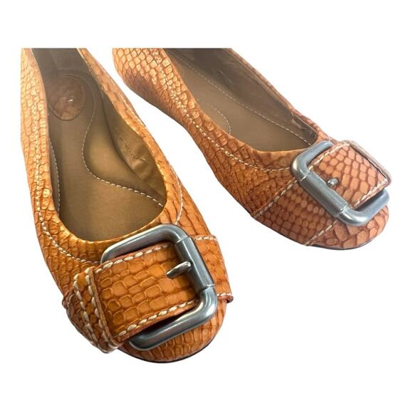 FOSSIL VINTAGE Reptile Embossed Rust Leather Flats silver-tone Buckle Top 6.5 - Picture 7 of 14
